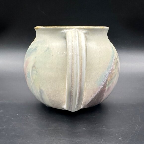 Vintage Art Pottery Pitcher Jug Pastel Purple Abstract Signed Planter Squatty - Picture 3 of 12